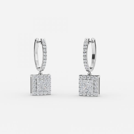 Princess Diamond Halo Drop Earring