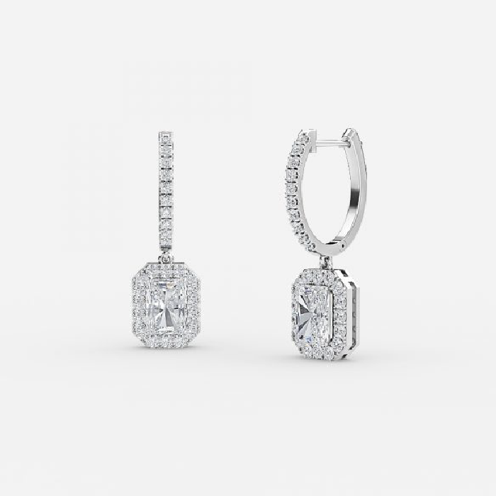Radiant Diamond Halo Drop Earring