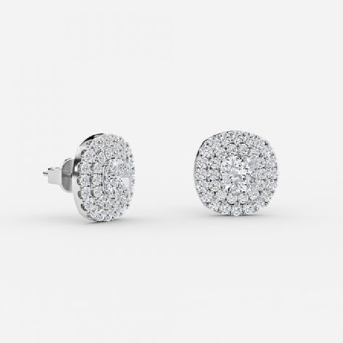 Cushion Lab Grown Diamond Double Halo Earring