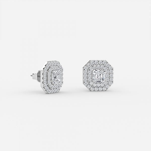 Asscher Lab Grown Diamond Double Halo Earring