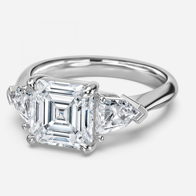 Nhẫn đính hôn ba viên đá Delaila Asscher