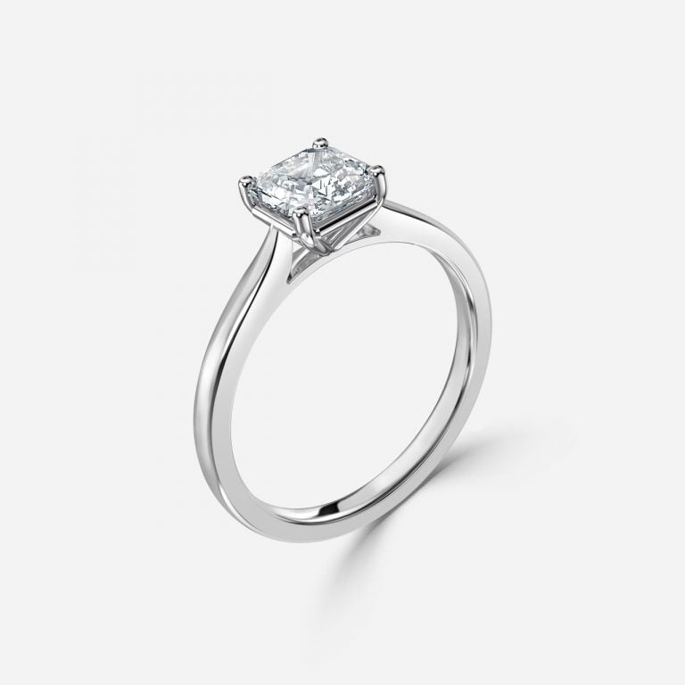 Lotus Plain Asscher Solitaire Lab Grown Diamond Engagement Ring