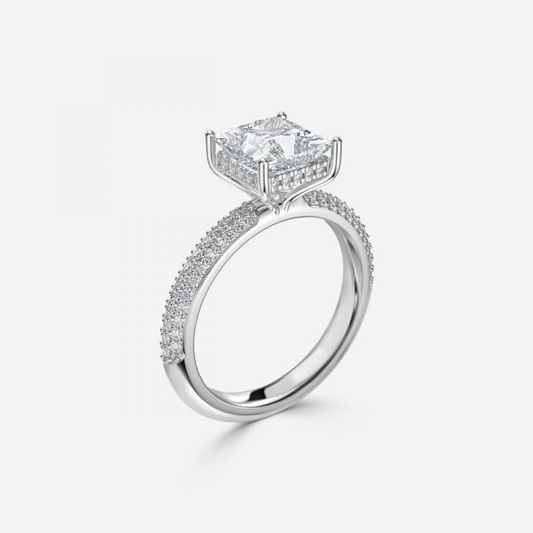 Nhẫn đính hôn kim cương nhân tạo Daisy Princess Hidden Halo