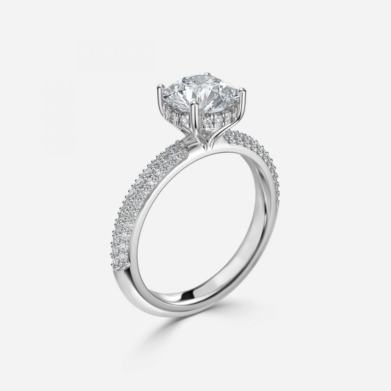 Daisy Round Lab Created Diamond Hidden Halo Engagement Ring
