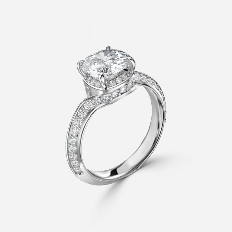 Aria Cushion Hidden Halo Lab Created Diamond Engagement Ring