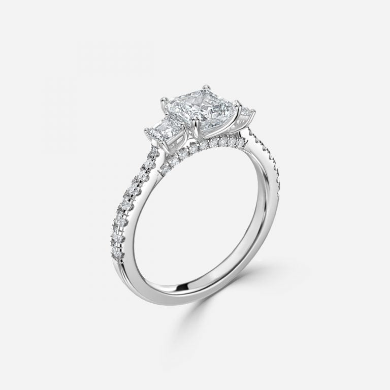 Diana Asscher Three Stone Lab Created Diamond Engagement Ring