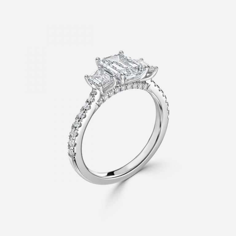 Diana Emerald Three Stone Lab Grown Diamond Engagement Ring