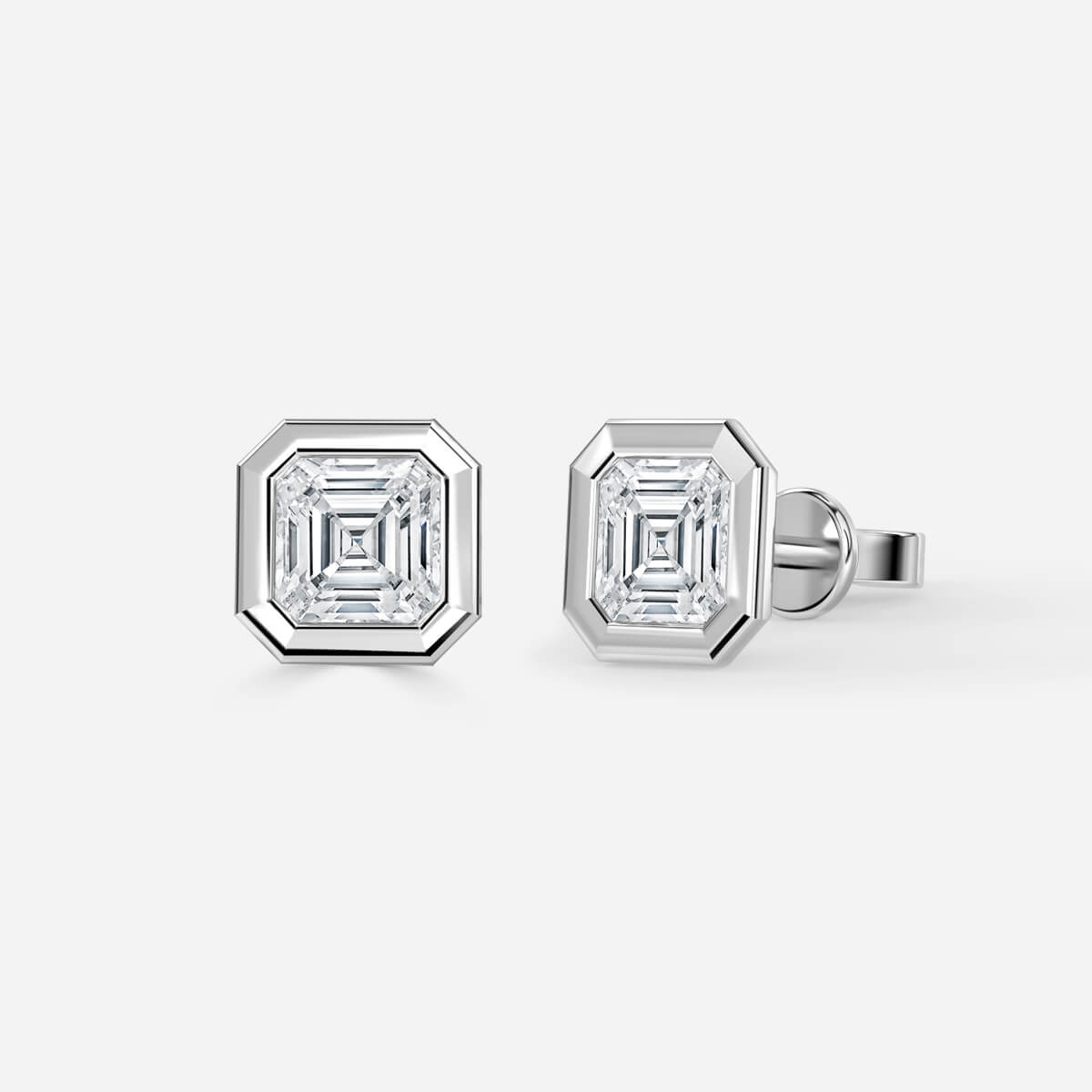 Bezel Set Asscher Diamond Stud Earrings