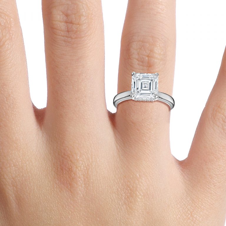 Essian Asscher Hidden Halo Lab Grown Diamond Engagement Ring