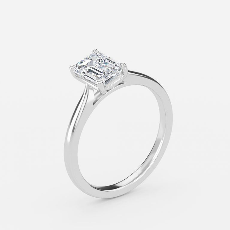 Lotus Plain Emerald Solitaire Lab Created Diamond Engagement Ring