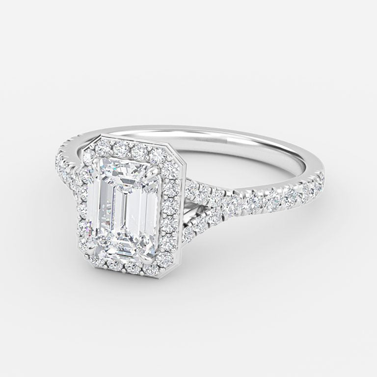 Chelsea Emerald Halo Lab Created Diamond Engagement Ring
