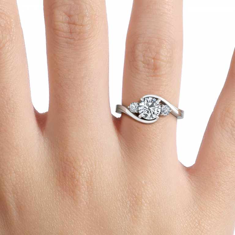 East West Round Lab Created Diamond Three Stone Engagement Ring