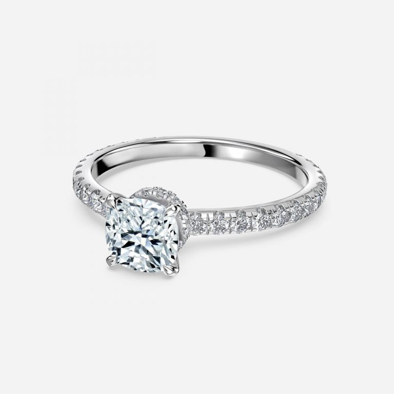 Ambrosia Cushion Hidden Halo Lab Grown Diamond Engagement Ring