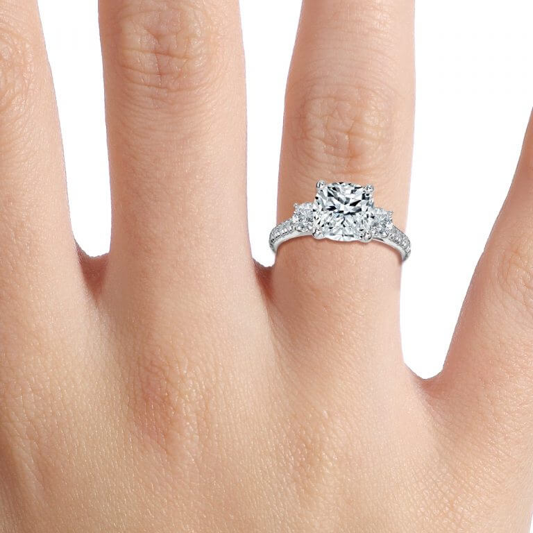 Talia Cushion Three Stone Engagement Ring