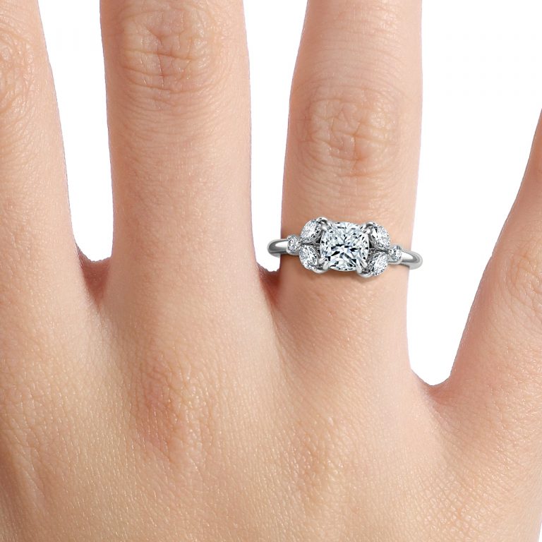 Yasmin Cushion Three Stone Engagement Ring