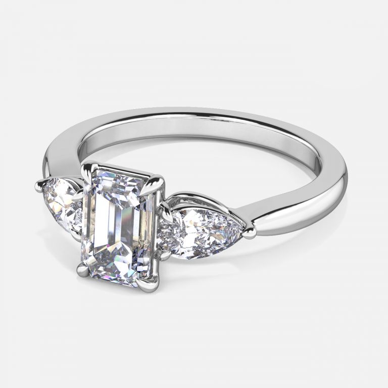 Nhẫn đính hôn kim cương nhân tạo ba viên Olina Emerald