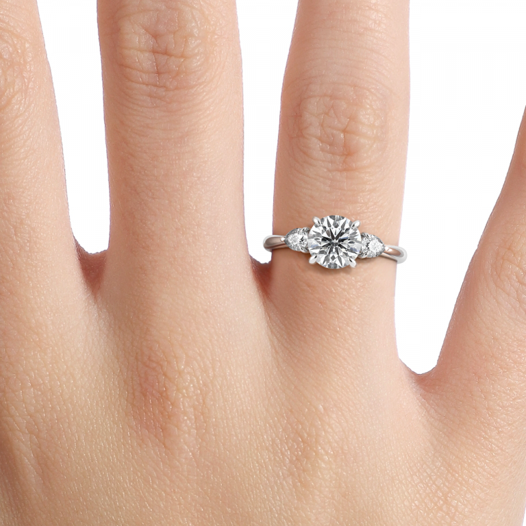Renai Round Lab Created Diamond Three Stone Engagement Ring