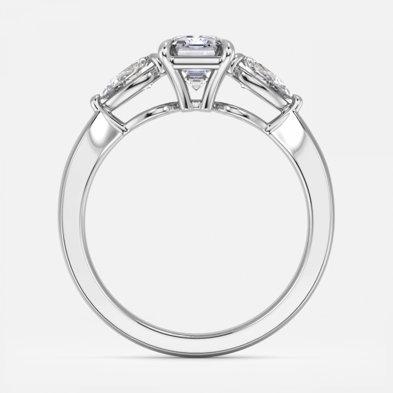 Nhẫn đính hôn kim cương nhân tạo ba viên Olina Emerald