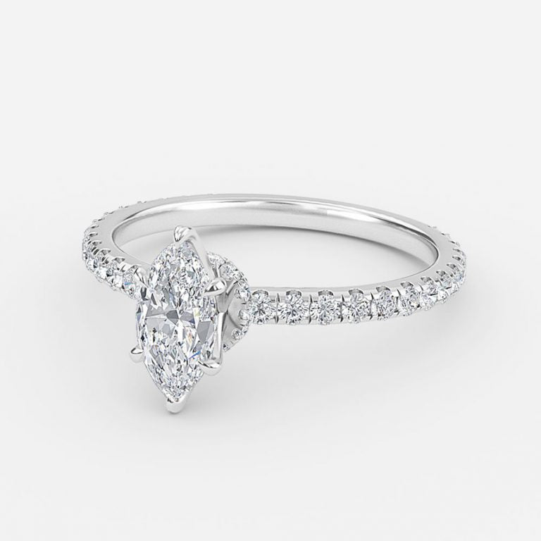 Ambrosia Marquise Hidden Halo Lab Diamond Engagement Ring