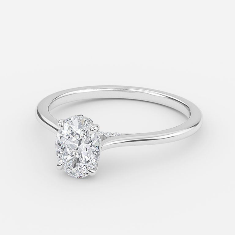Nhẫn đính hôn kim cương nhân tạo Valencia Oval Hidden Halo