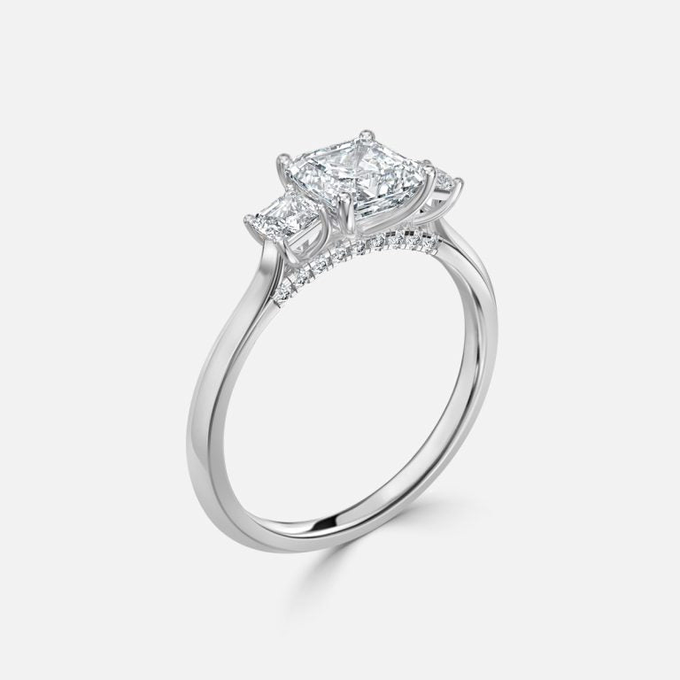 Dae Asscher Three Stone Lab Grown Diamond Engagement Ring