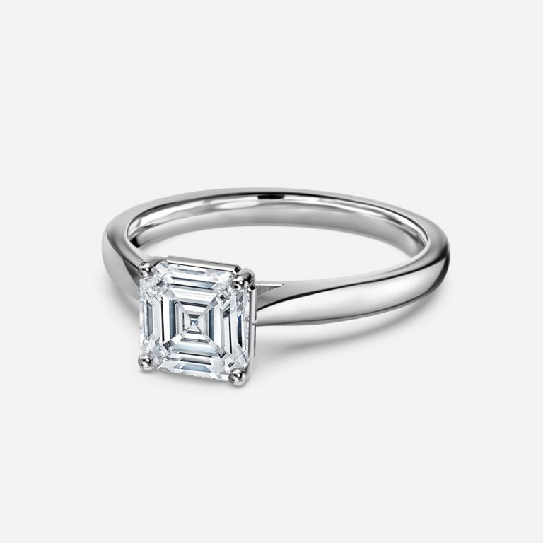 Lotus Plain Asscher Solitaire Lab Grown Diamond Engagement Ring
