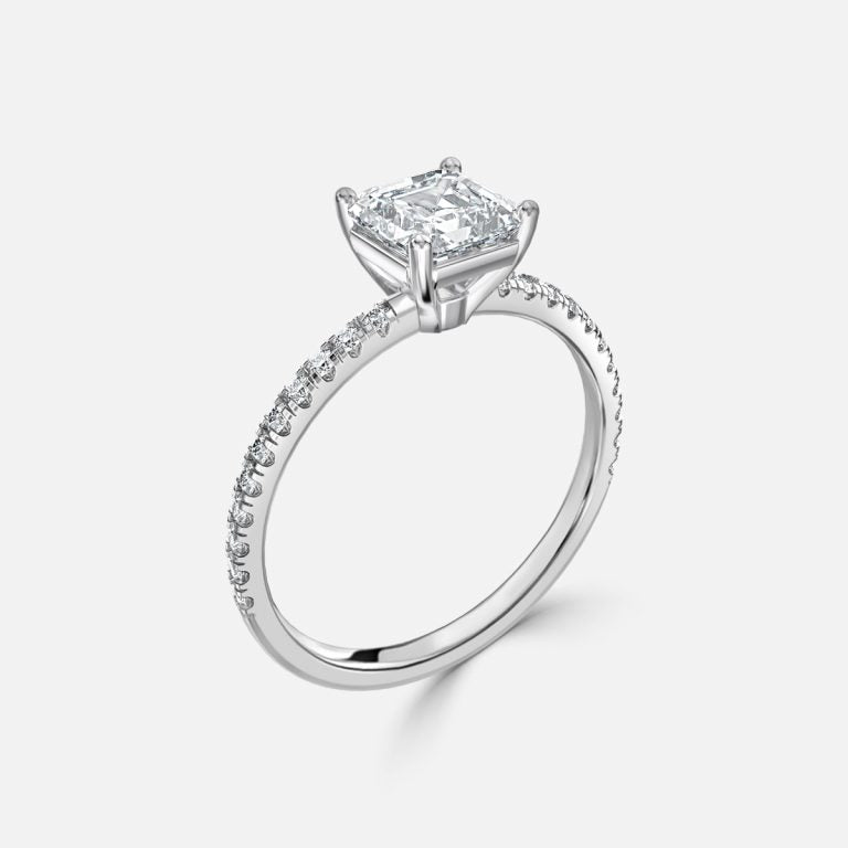 Luz De La Luna Asscher Diamond Band Engagement Ring