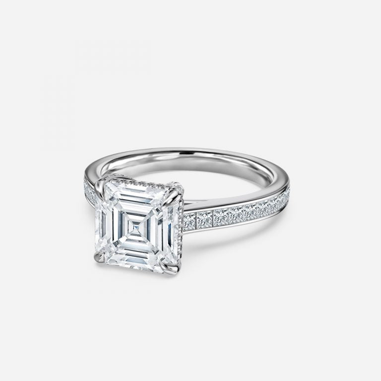 Mithrial Asscher Hidden Halo Lab Grown Diamond Engagement Ring