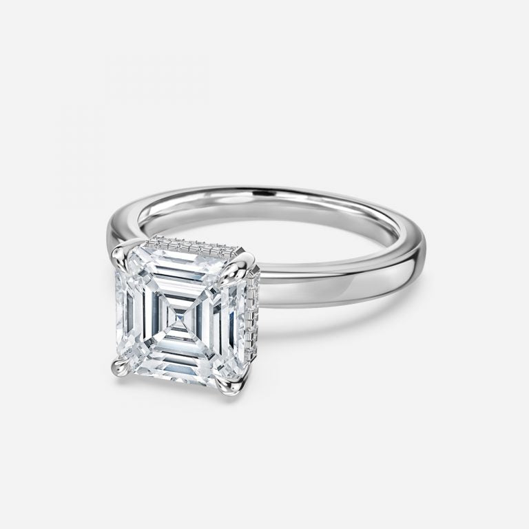 Essian Asscher Hidden Halo Lab Grown Diamond Engagement Ring