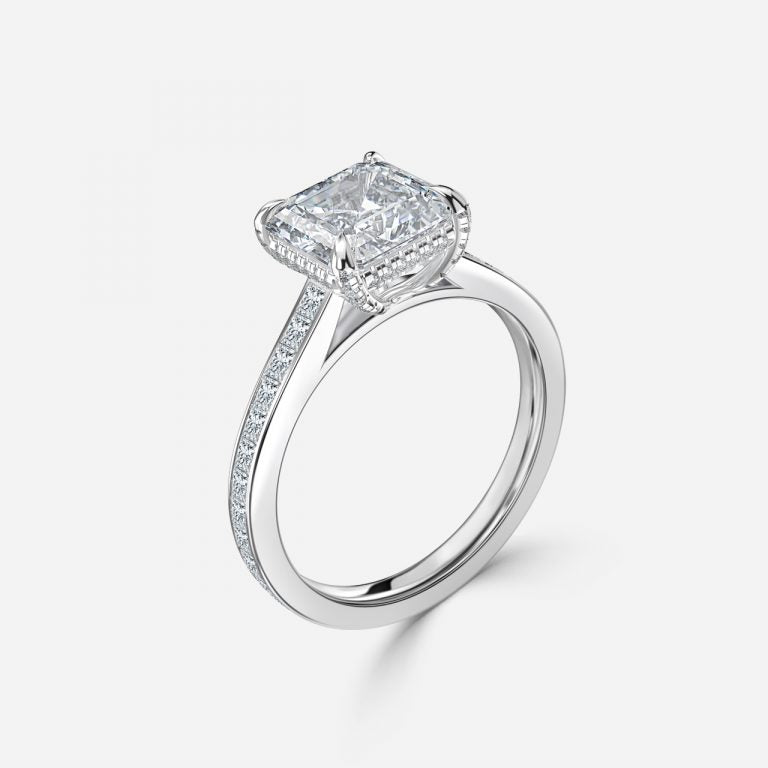 Mithrial Asscher Hidden Halo Lab Grown Diamond Engagement Ring