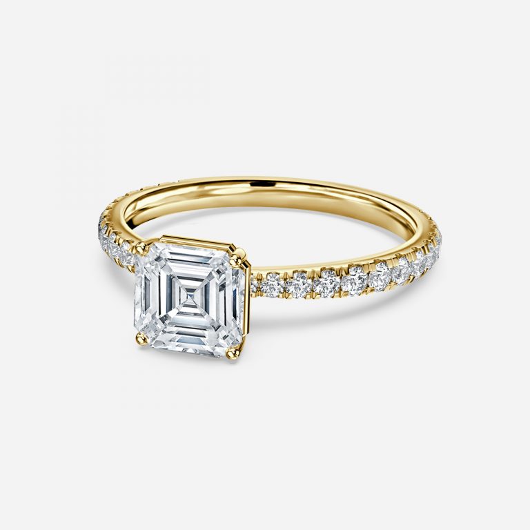 Crown Asscher Lab Diamond Band Engagement Ring