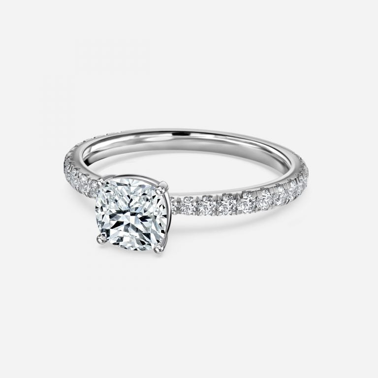 Crown Cushion Diamond Band Engagement Ring