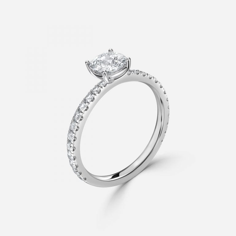 Crown Cushion Diamond Band Engagement Ring