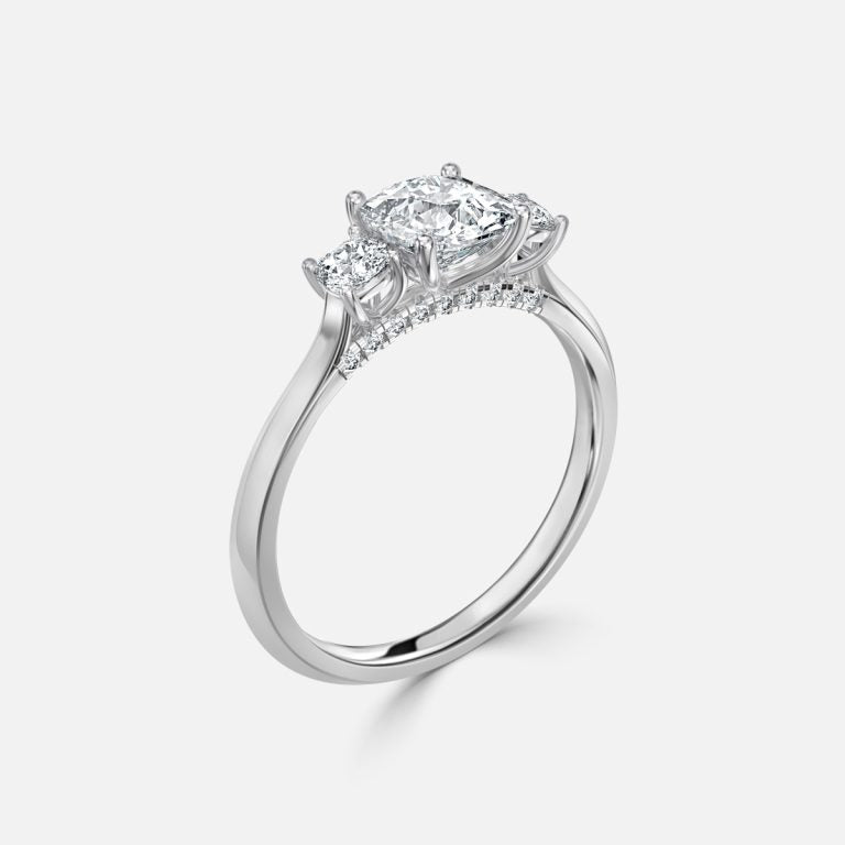 Dae Cushion Three Stone Lab Grown Diamond Engagement Ring