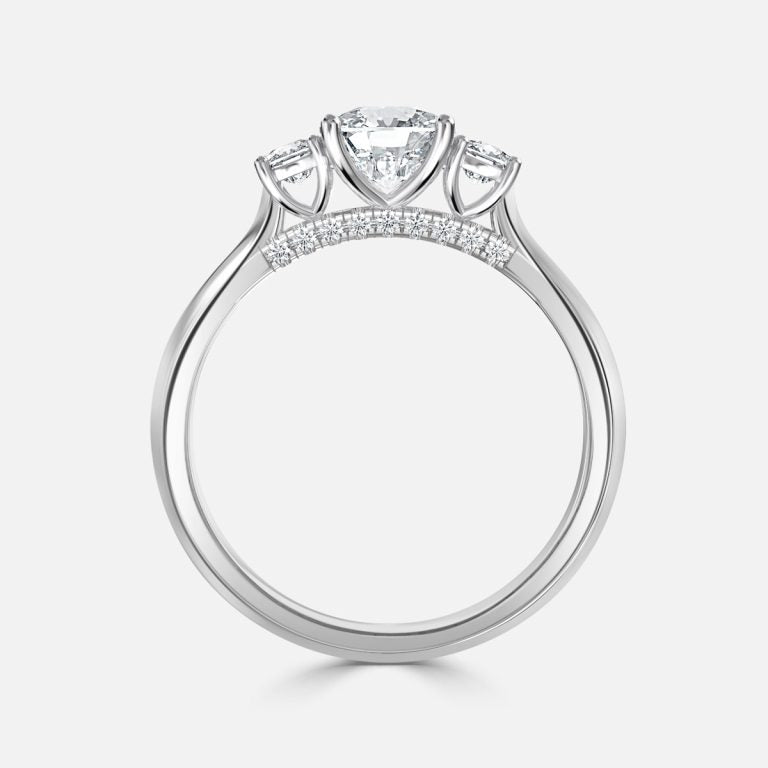 Dae Cushion Three Stone Lab Grown Diamond Engagement Ring