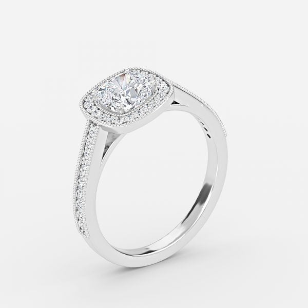 Elswin Cushion Halo Lab Created Diamond Engagement Ring