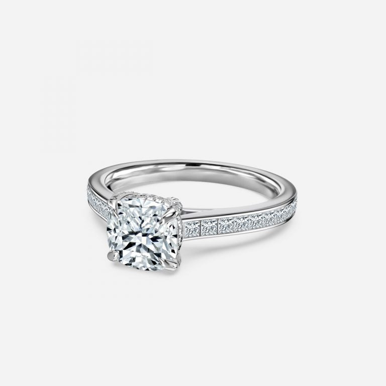 Mithrial Cushion Hidden Halo Lab Created Diamond Engagement Ring