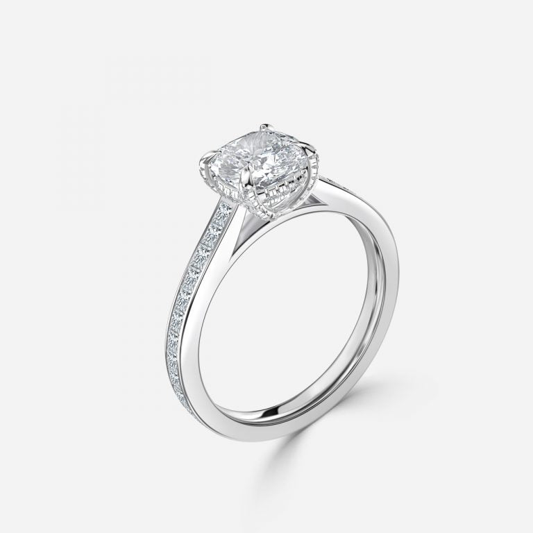 Mithrial Cushion Hidden Halo Lab Created Diamond Engagement Ring
