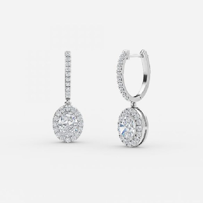 Oval Diamond Halo Drop Earring