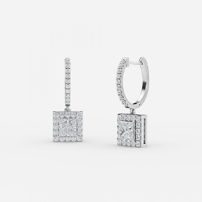 Princess Diamond Halo Drop Earring