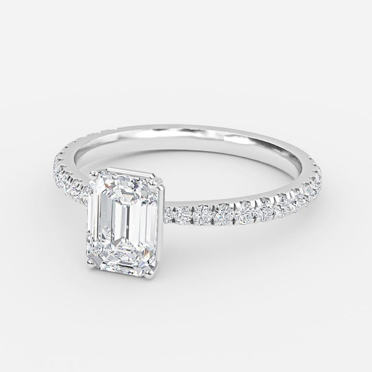 Crown Emerald Diamond Band Engagement Ring