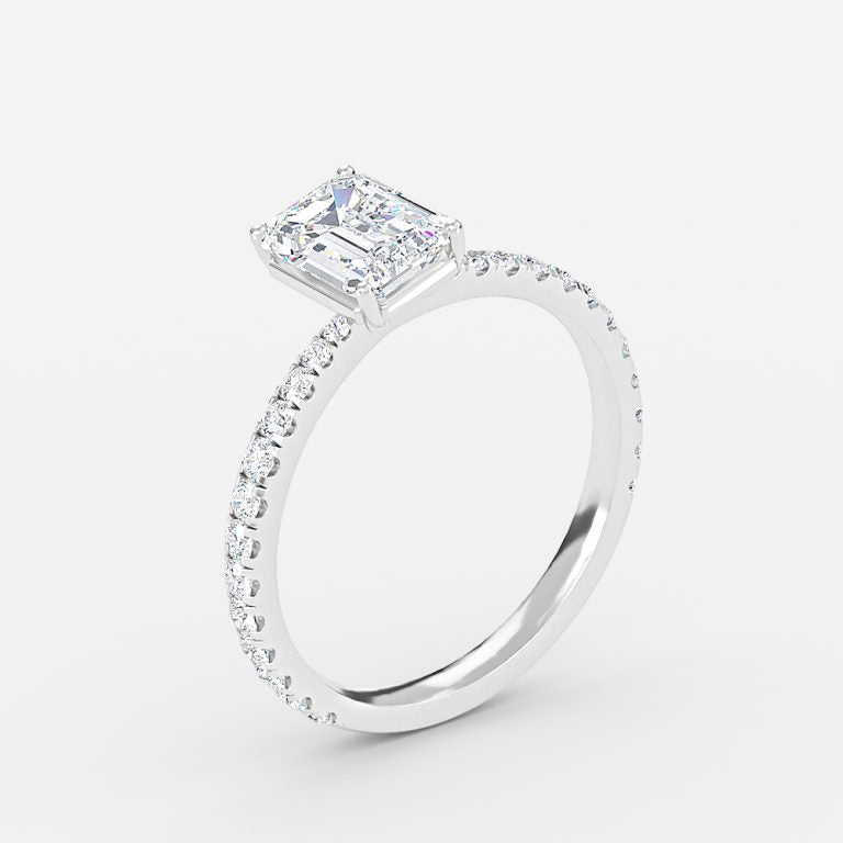 Crown Emerald Diamond Band Engagement Ring