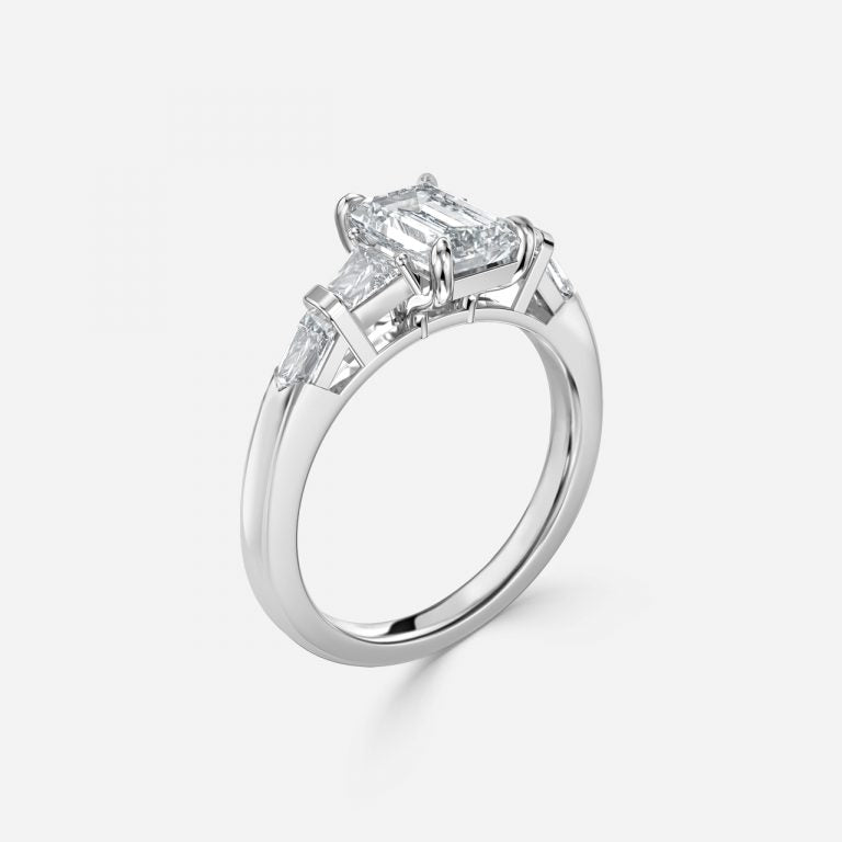 Maya Emerald Three Stone Lab Grown Diamond Engagement Ring
