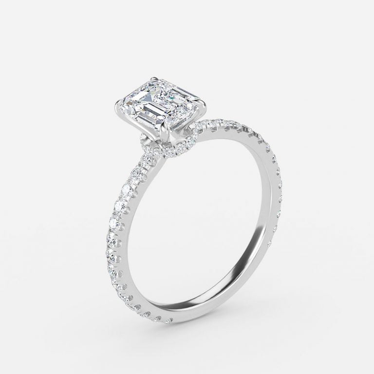 Nhẫn đính hôn kim cương nhân tạo Ambrosia Emerald Hidden Halo