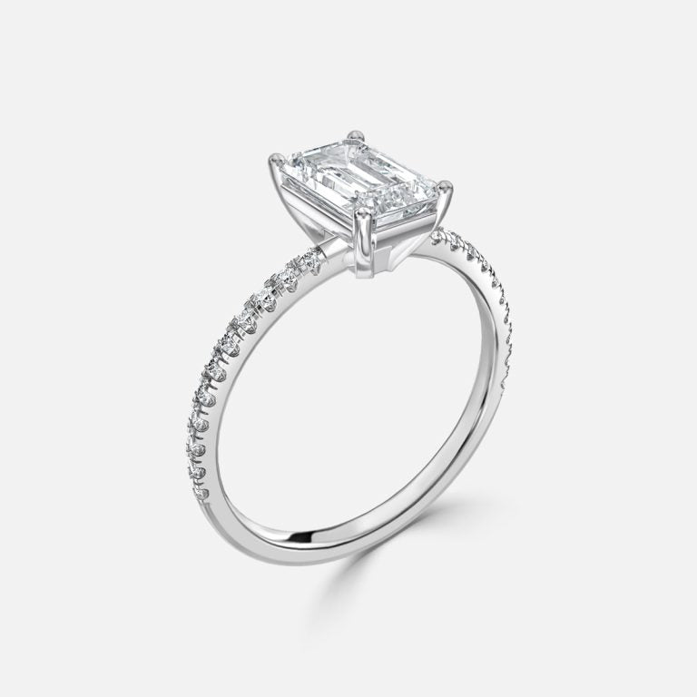 Luz De La Luna Emerald Diamond Band Engagement Ring