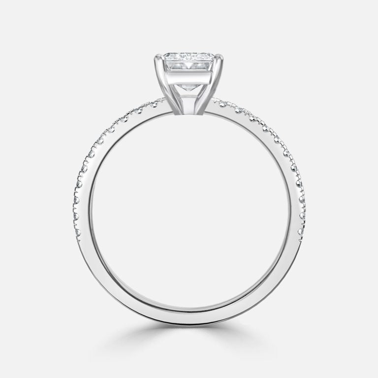 Luz De La Luna Emerald Diamond Band Engagement Ring