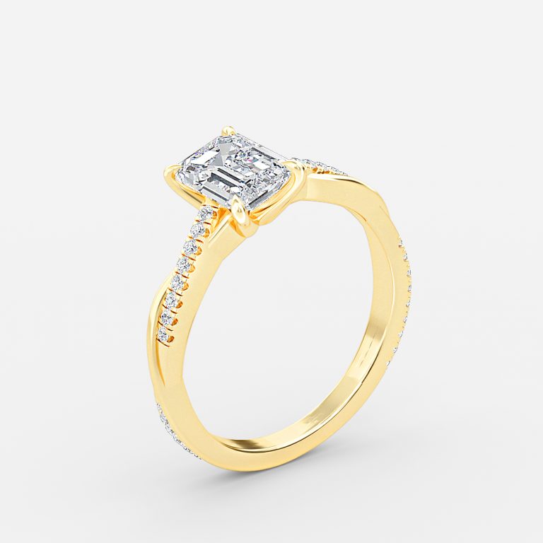 Nefereti Emerald Diamond Band Engagement Ring