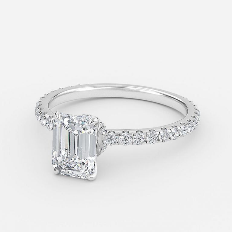 Nhẫn đính hôn kim cương nhân tạo Ambrosia Emerald Hidden Halo
