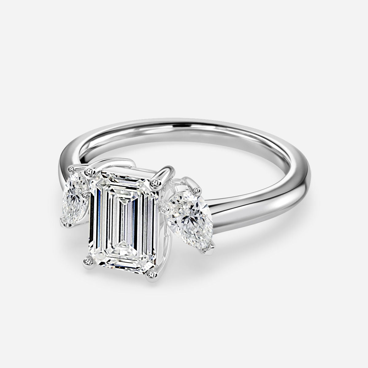 Freya Emerald Three Stone Lab Grown Diamond Engagement Ring