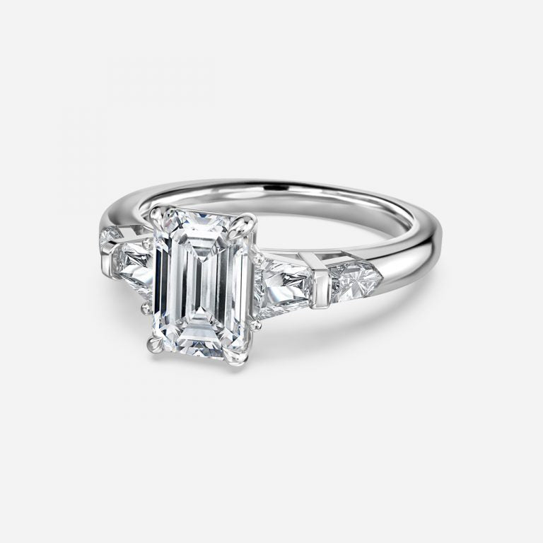 Maya Emerald Three Stone Lab Grown Diamond Engagement Ring
